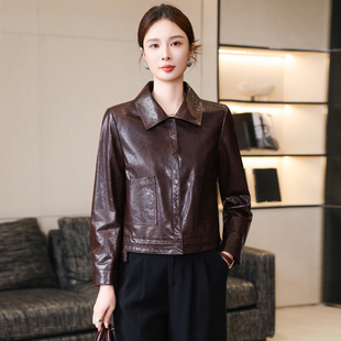 海宁真皮皮衣女短款 翻领绵羊皮夹克外套复古高级感复古风单排扣