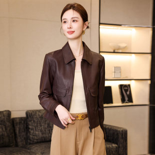 2025秋冬新款真皮皮衣女 短款绵羊皮夹克外套修身版翻领高级感