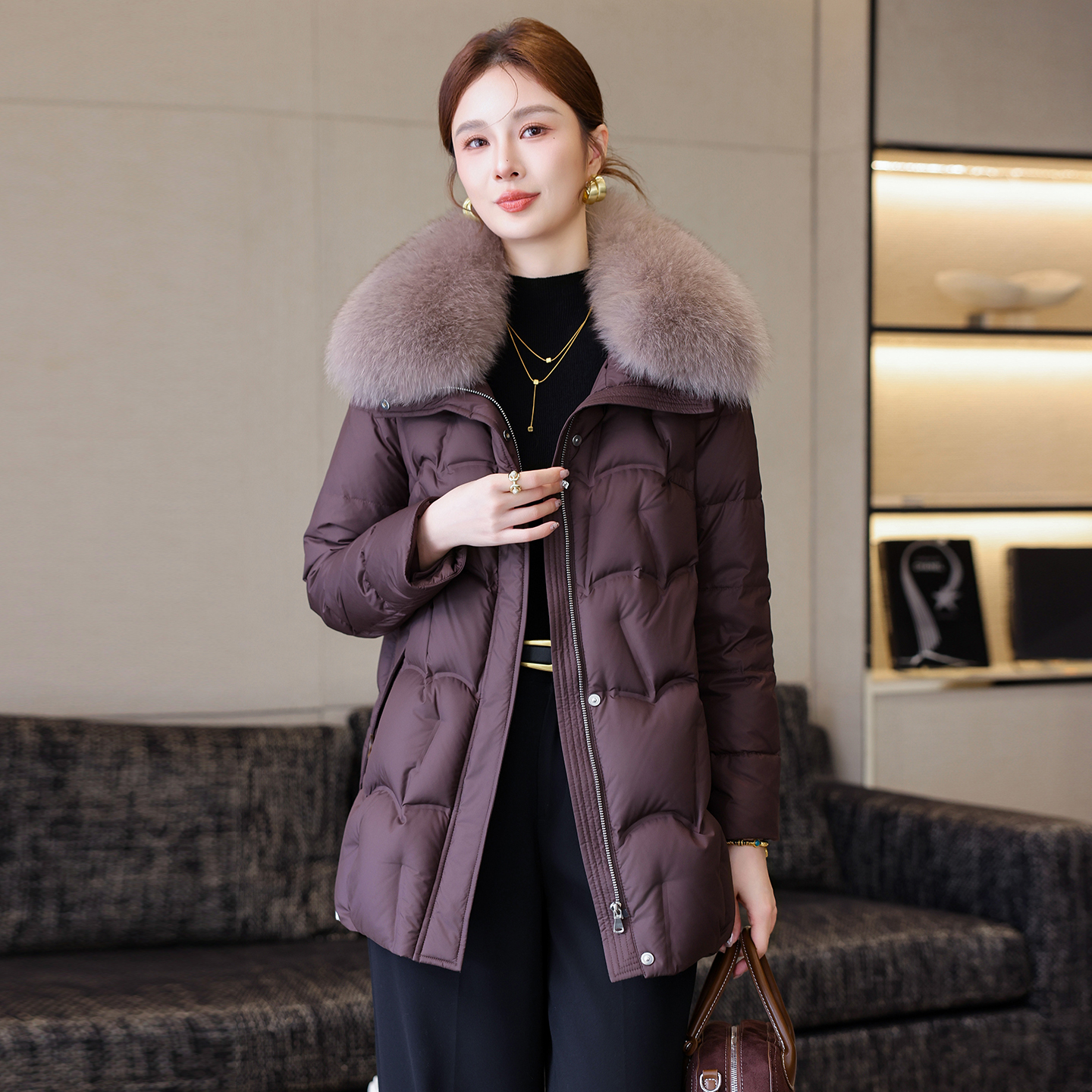 2025冬季新款可拆卸高端狐狸毛领