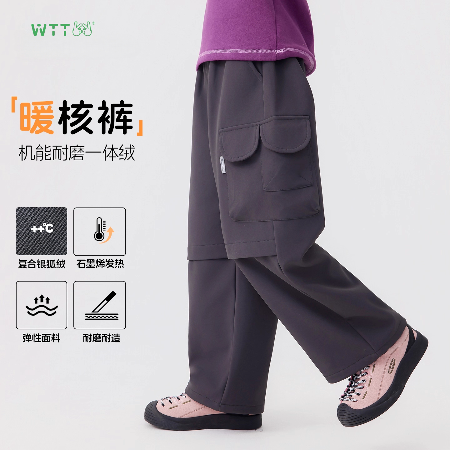 王兔兔女童保暖工装裤2025秋冬季男童加绒阔腿裤休闲运动裤子