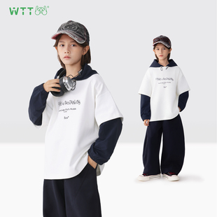 王兔兔童装男童卫衣儿童长袖t恤2026春秋新款假两件男孩休闲上衣