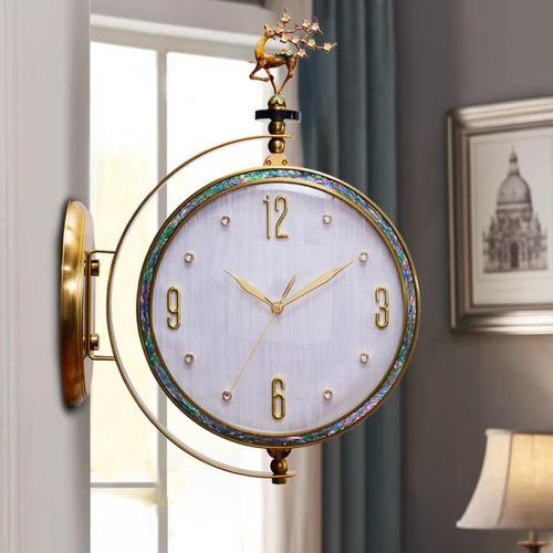 轻奢双面挂钟客厅两面静音钟表北欧时尚挂表现代简约金属石英钟表