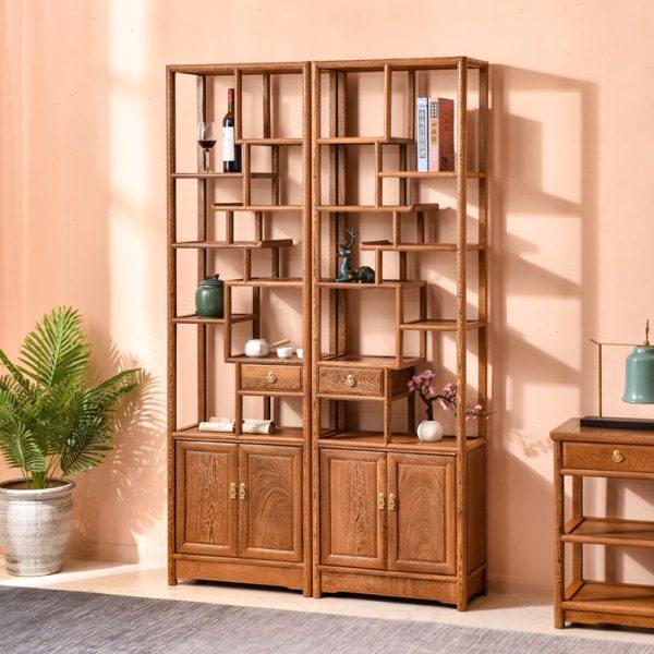 红木家具鸡翅木博古架摆件实木中式仿古董架多宝阁玄关储藏柜隔断