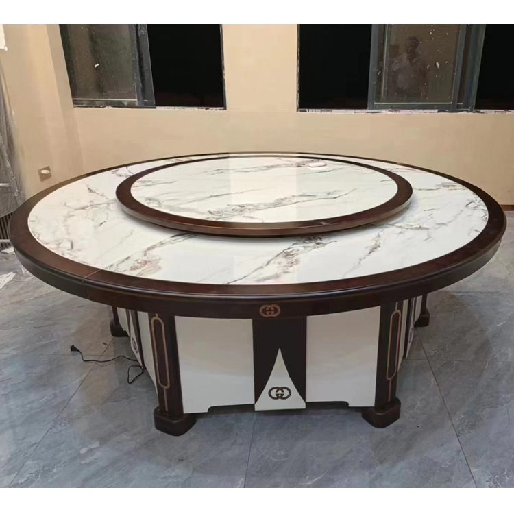 新中式实木餐桌大圆桌高档饭店包厢商务吃饭桌20人电动岩板餐桌椅