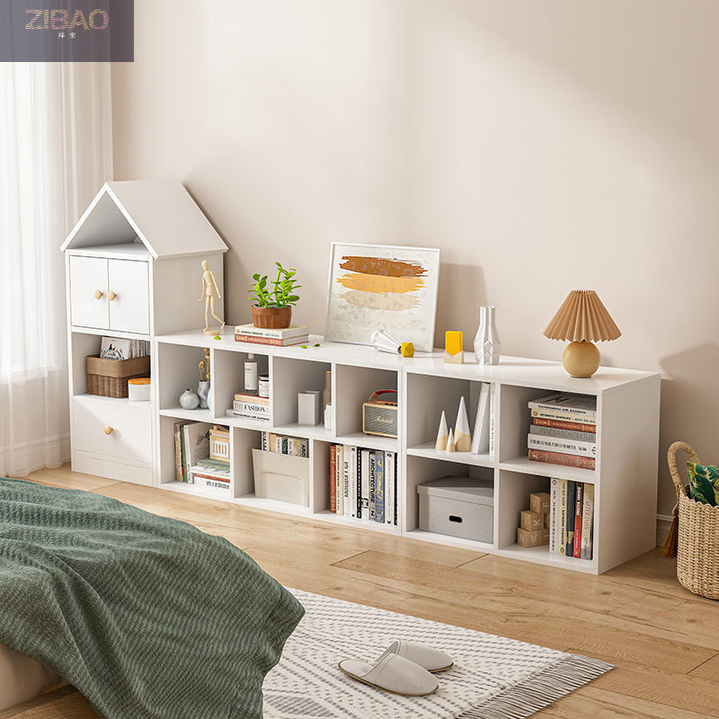 儿童书架落地置物柜教室学生收纳学习柜床尾靠墙组合格子柜矮书柜