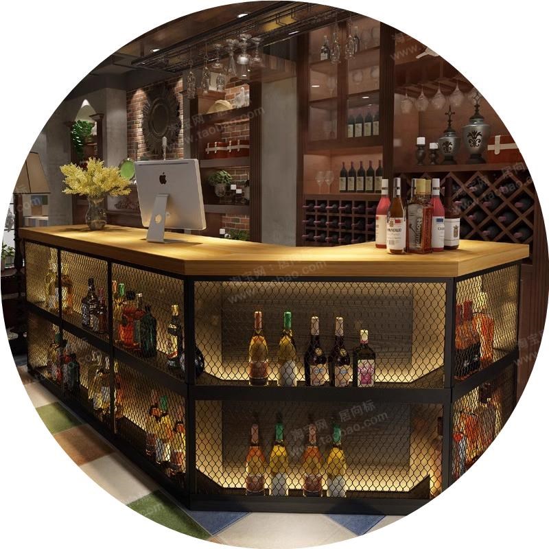 定制工业风酒吧吧台桌收银v台转角音乐餐厅清吧吧台烧烤店前台接