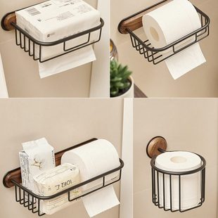 cmeo免打孔卫生间纸巾盒浴室洗手间挂卷纸厕所放抽纸胡桃木置物架