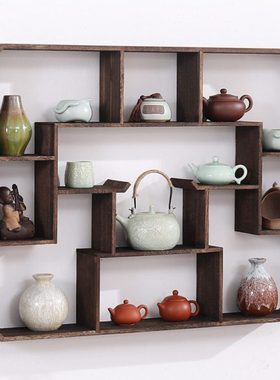 实木异型博古架多宝阁壁挂式挂墙中代置物架茶具茶杯架茶壶架茶柜