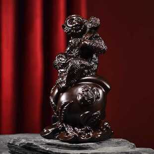 木雕摆件猴子实木头雕刻摆设十二生肖新居搬迁装饰办公司工艺礼品