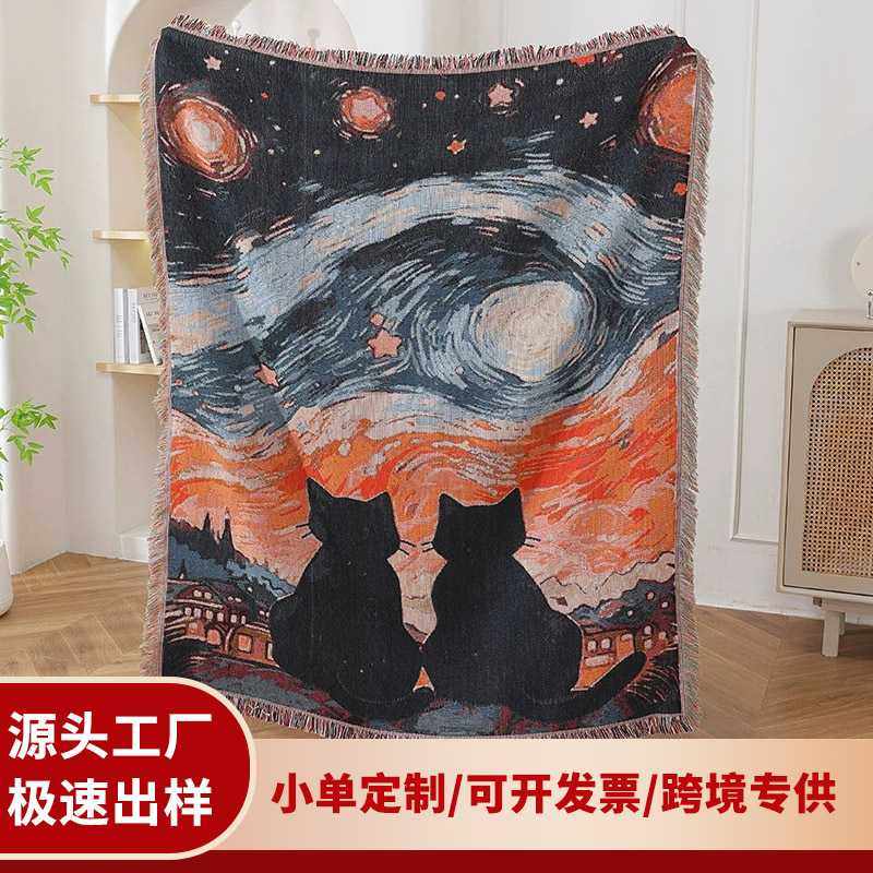 定制新款提花棉线毯卡通加厚防滑流苏办公室午睡盖毯礼品毯挂毯