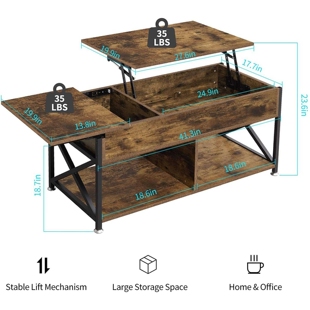 升降咖啡桌与隐藏的隔间存储架侧抽屉和金属框架客厅家具茶几定制
