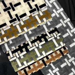 黑白几何编织条状图案仿割绒绒布凹凸复合沙发布抱枕布软装面料