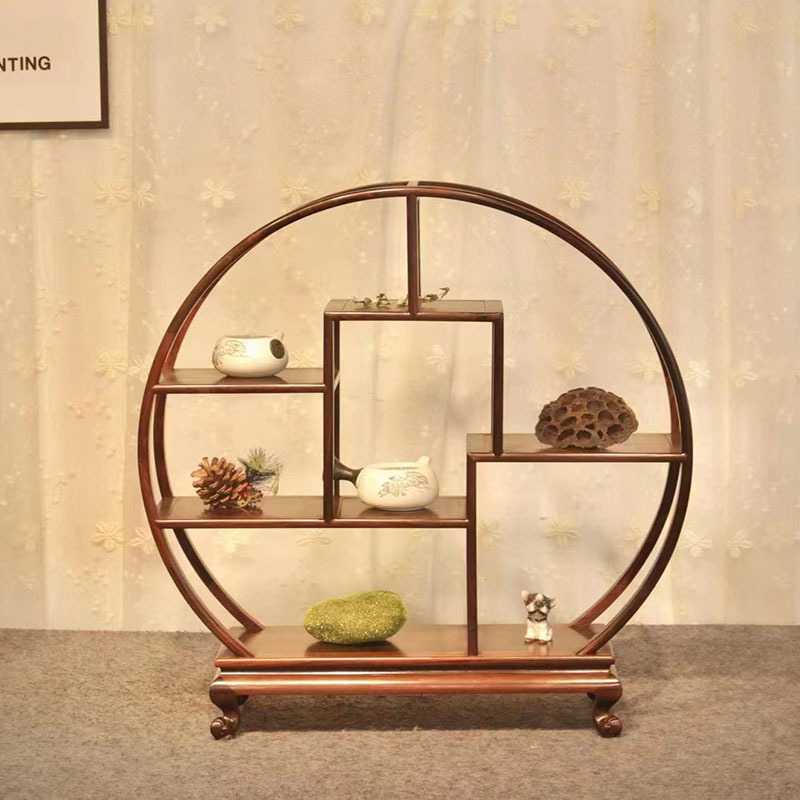 大红酸枝全独板圆形博古架中式仿古多宝阁茶具古董架小摆件展示架