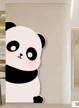 D216奶油风玄关装饰画创意熊猫高档入户走廊过道挂画温馨挂画