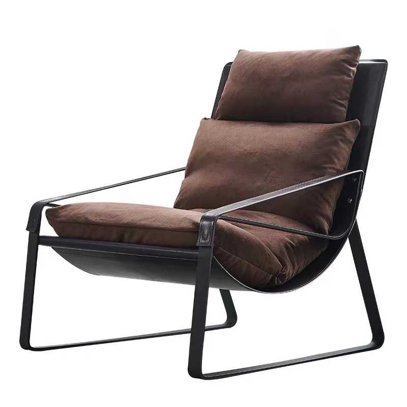 意式皮布休闲椅北欧轻奢老虎椅小户型客厅阳台卧室单人椅躺椅家具