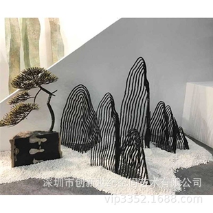 抽象不锈钢山体雕塑楼梯口装饰摆件水池造景雕塑镂空山体摆件