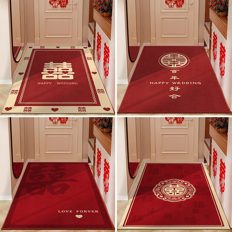 喜字结婚地垫喜庆入户门新中式红色婚房门口进门脚垫入户卧室地毯