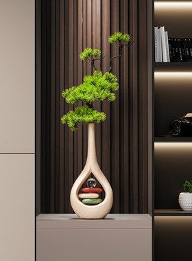 入门玄关陶瓷花瓶摆件迎客松壁龛细长竖高款客厅高级感家居装饰品