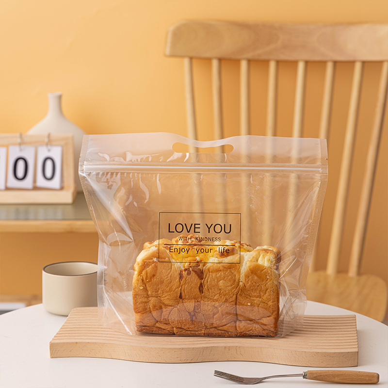 450g克拉链吐司包装袋卡通手提拉丝面包袋透明开窗自封烘焙食品袋