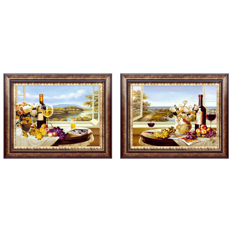 美式餐厅装饰画现代欧式复古饭厅背景墙壁画挂画水果酒瓶餐桌墙画图片