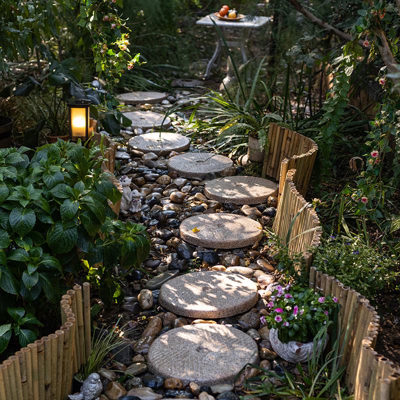 花园庭院铺路石圆形石头磨盘垫脚石踏步石青石板汀步石院子造景