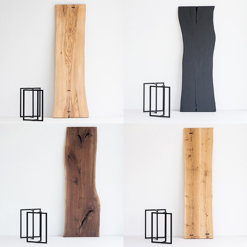 叁几 实木白蜡木桌腿不锈钢碳素钢亚克力支架定制大板桌桌脚铁艺