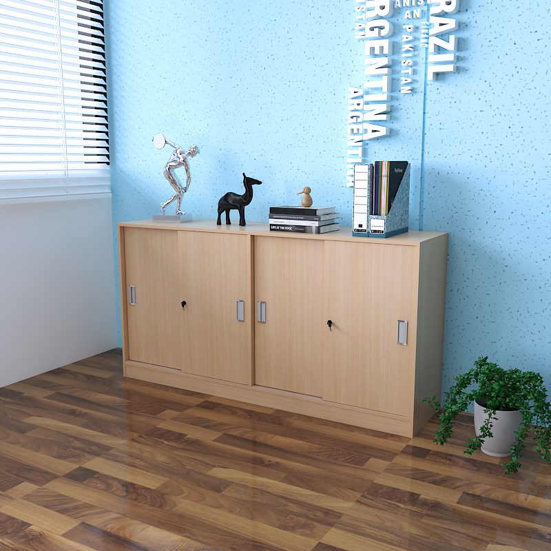 办公室文件柜木质带锁矮柜落地储物资料档案推拉趟门板式定制广州