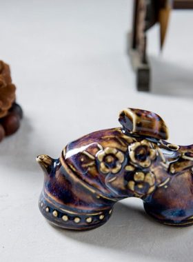 仿古瓷器 复古民国风格 窑变釉竹式水滴 文房用品 古董古玩收藏品