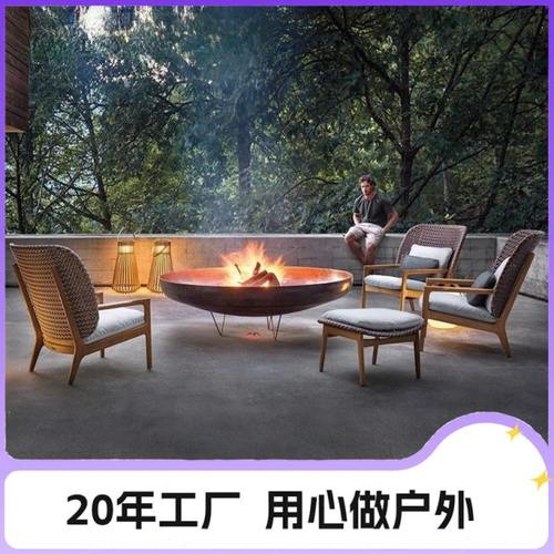 户外柚木沙发藤编酒店别墅度假村花园别墅露天防水实木沙发组合