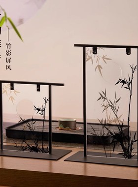 中式桌面小屏风禅意茶q台茶桌氛围布置古风隔断装饰品宋代美学摆