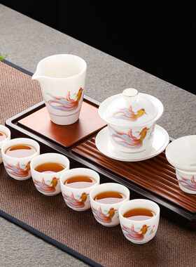金玉满堂10头羊脂玉白瓷功夫茶具套装轻奢高档家用客厅礼盒装LOGO