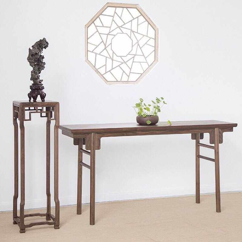 新中式北美黑胡桃木中堂平头条案现货供桌禅意案台客厅入户玄关