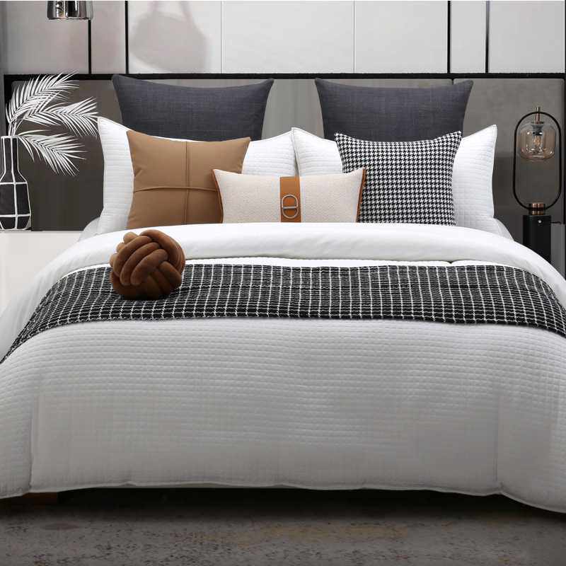 壹品轻奢样板房床上用品现代简约纯棉休闲黑白灰色样板间床品