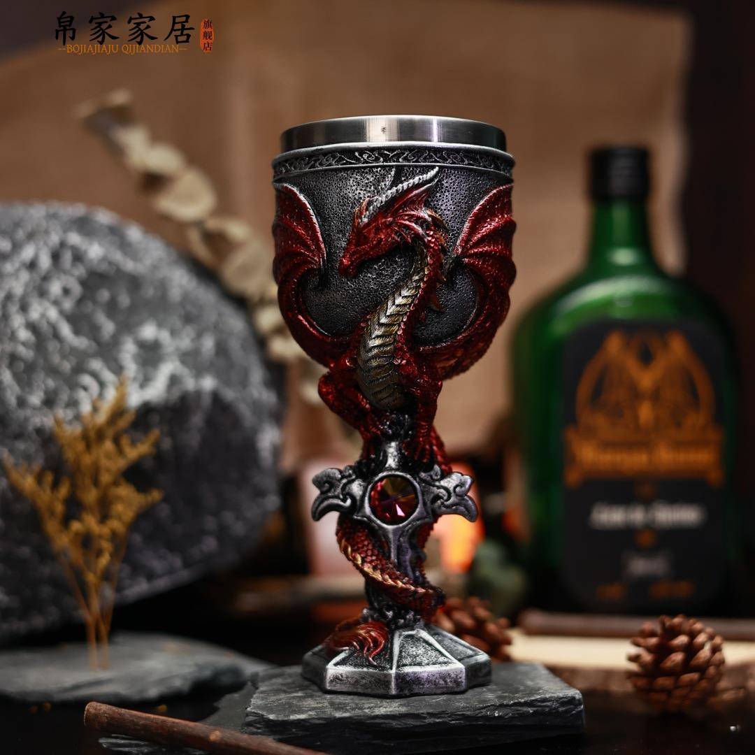 跨境新品一只恶龙红酒杯西方龙不锈钢葡萄酒杯3D立体龙战士高脚杯