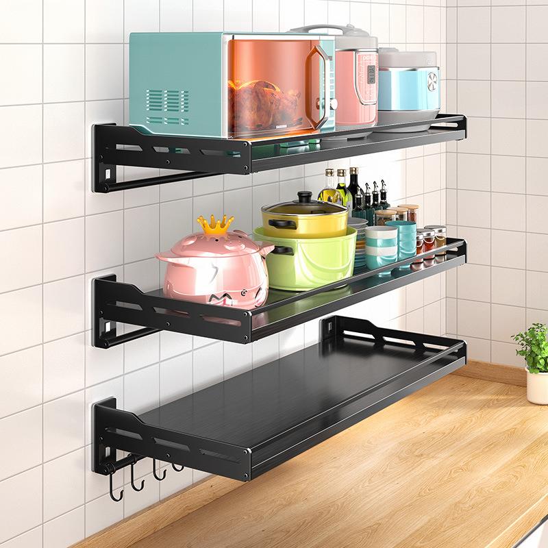 不锈钢壁挂式免打孔厨房置物架 挂墙上家用调料烤箱微波炉收纳架