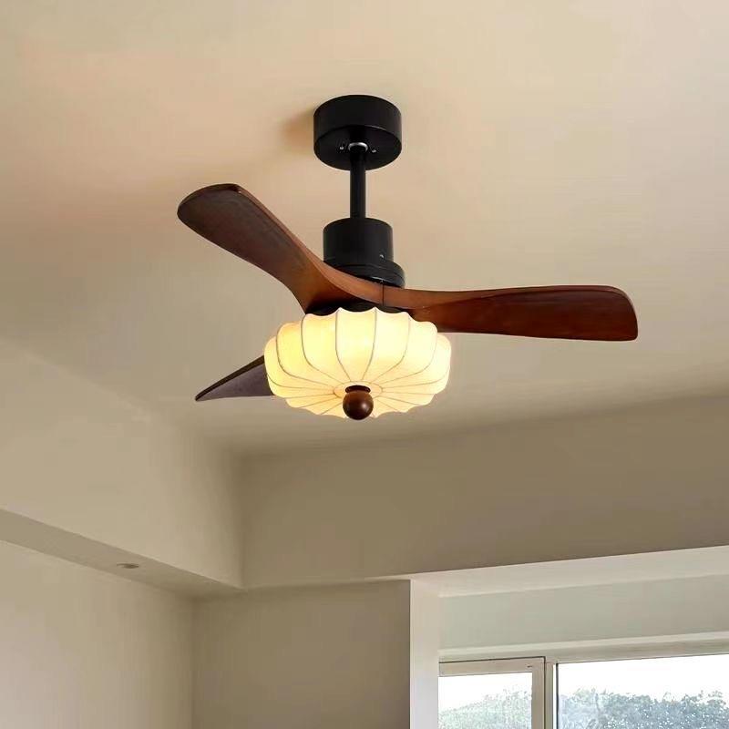 北欧风扇灯客厅卧室书房餐厅灯饰实木创意新中式胡桃木色灯具吊灯
