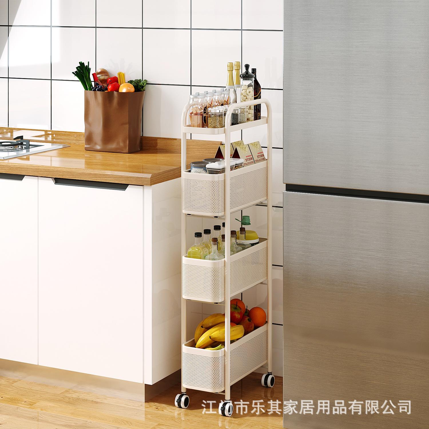 厨房置物架落地多层缝隙家用窄边冰箱侧面夹缝小推车可抽拉收纳架