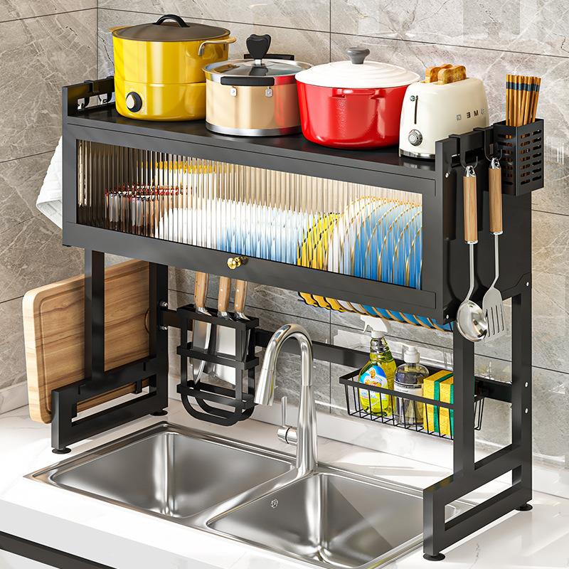 厨房水槽置物架带柜门碗架台面碗碟架碗盘收纳架多功能碗柜沥水架