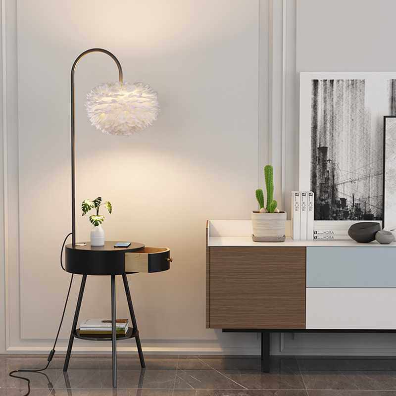 落地灯北欧羽毛灯罩沙发床头卧室抽屉USB无线充电双层钓鱼茶几灯,3C数码配件,摄像机配件,淘宝优惠券,粉丝福利购,淘宝优惠卷