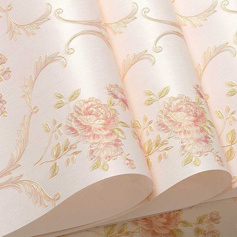 欧式无纺布壁纸田园3d立体浮雕精压大马士革卧室客厅背景墙纸加厚