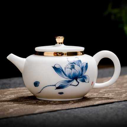 国潮风花鸟中国白羊脂玉瓷手绘功夫茶具套装茶壶单个陶瓷商务礼品