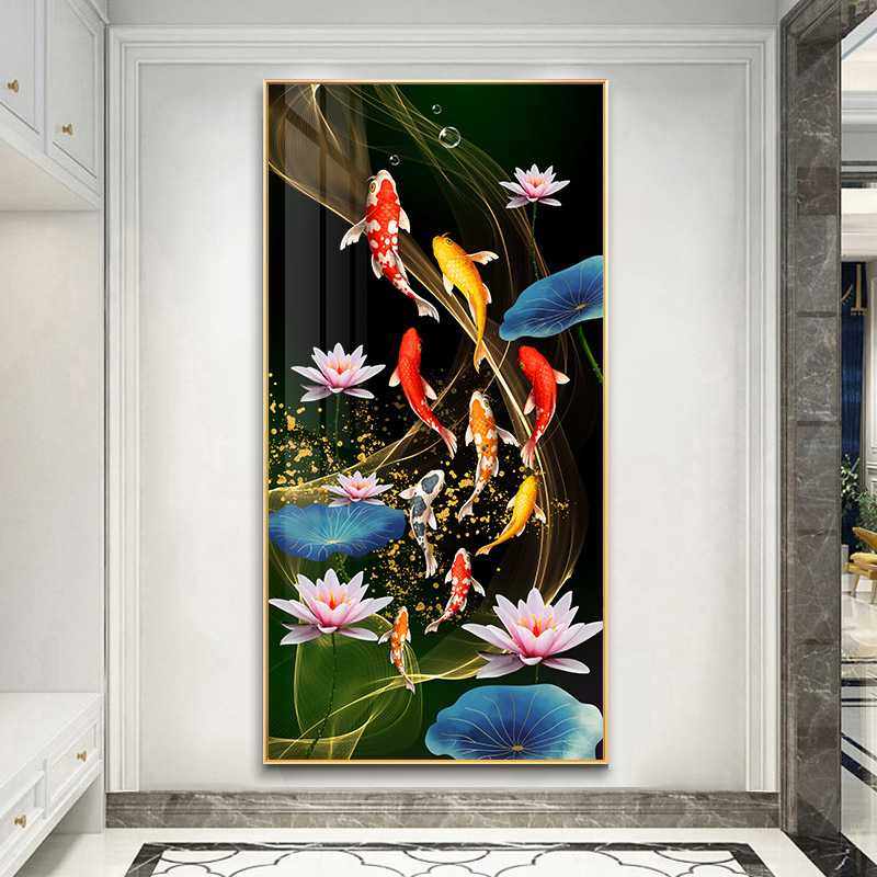 烤瓷晶瓷画入户客厅玄关装饰画轻奢楼梯走廊过道现代简约竖版挂画