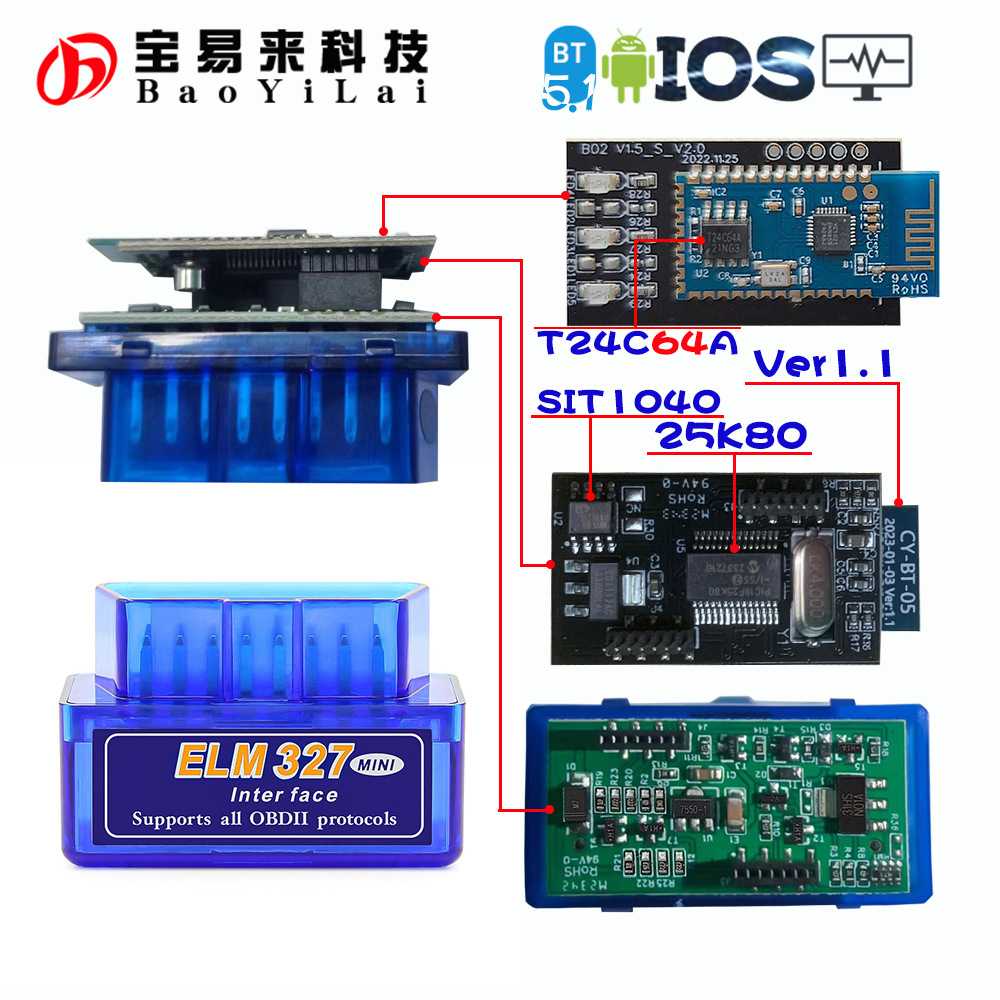 Elm327 bluetooth 5.1 双PCB T24C64A SIT1040 25K80 OBD诊断仪