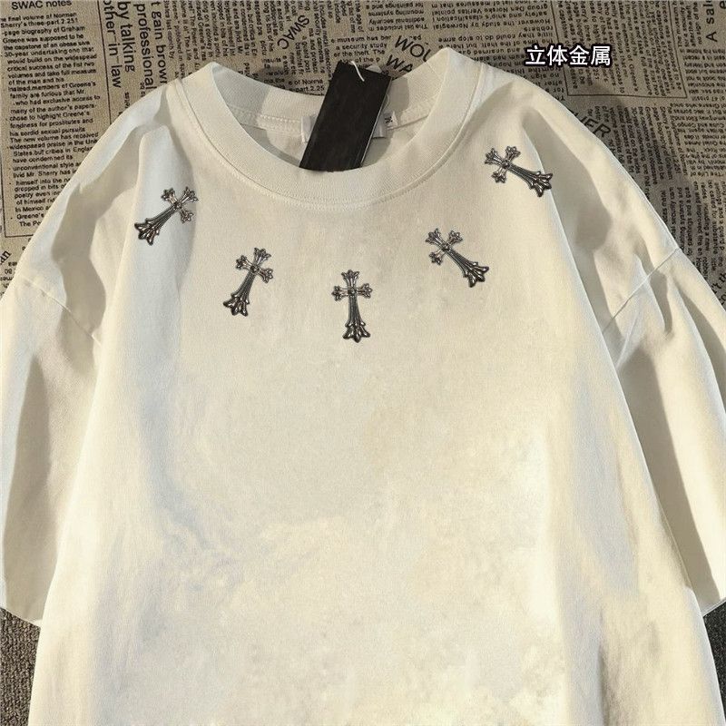 美式潮牌新款金属短袖夏季男女纯棉T恤欧美街头个性宽松痞帅上衣