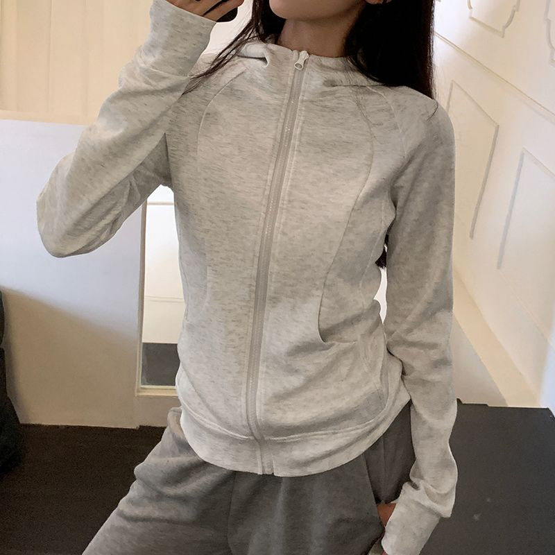 灰色连帽拉链卫衣女春夏2026新款长袖韩版修身外套运动瑜伽服上衣