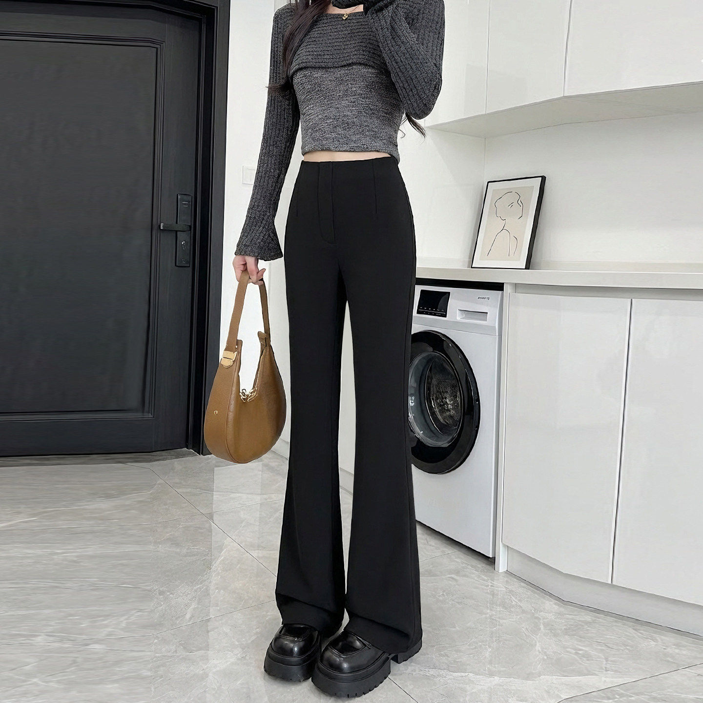 黑色微喇叭裤女裤子2026新款春夏新款小个子高腰显瘦西装裤