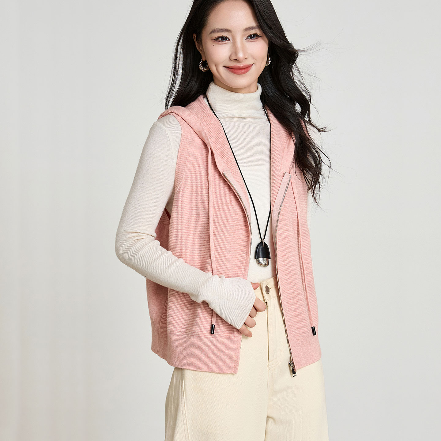 连帽羊毛针织开衫毛衣外套女