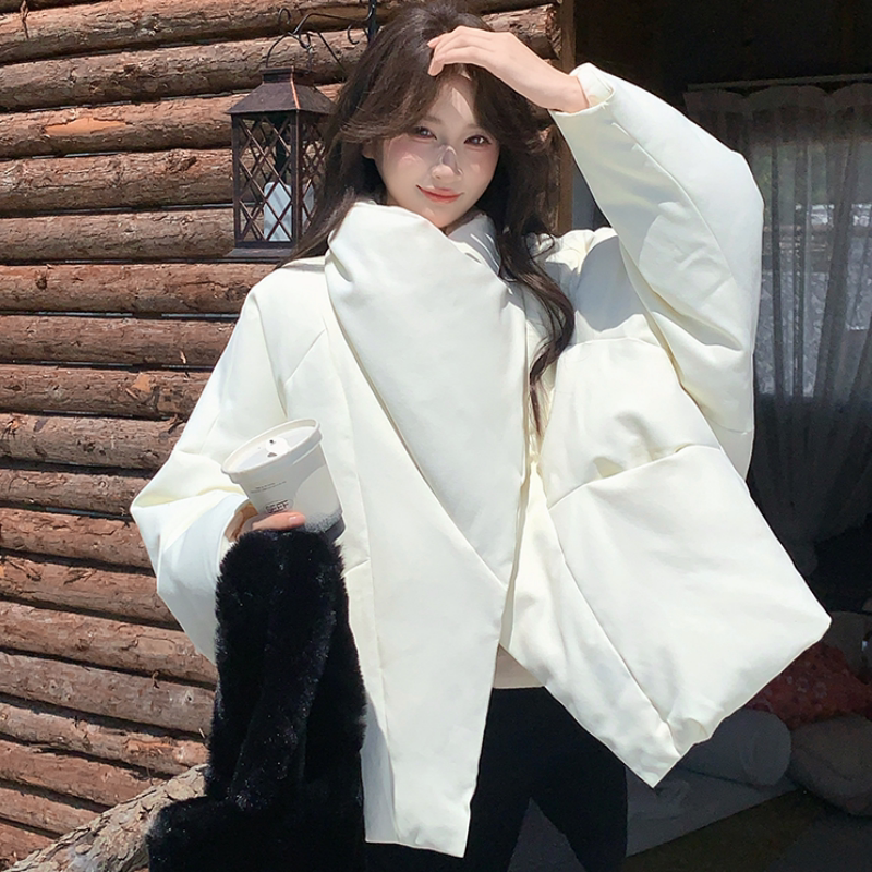 大翻领短款棉服女2026年新款小个子外套韩系休闲设计感宽松面包服