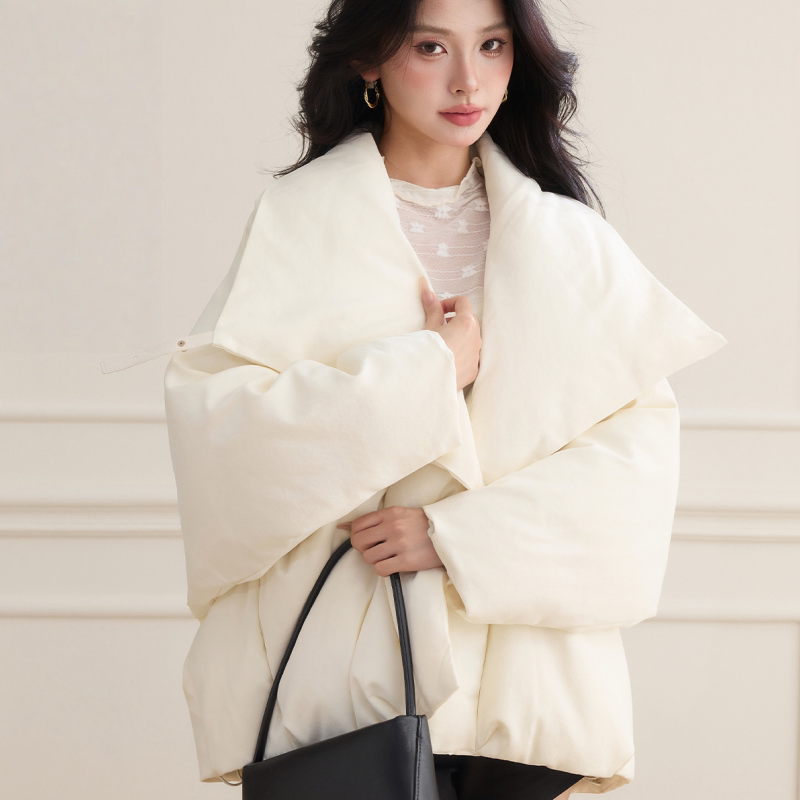 老钱风大翻领短款棉服女2026年冬季新款保暖面包服外套高级感棉袄