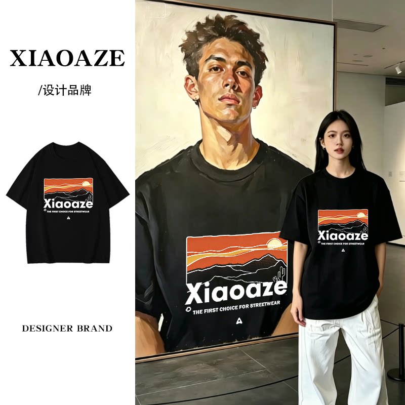 纯棉100%美式印花短袖t恤男女夏季学生潮流宽松ins港风情侣款上衣